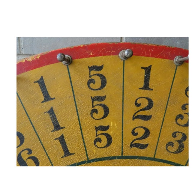 Large 1940s Colorful Gaming Wheel in Original Red and Green and Mustard Paint For Sale - Image 4 of 5