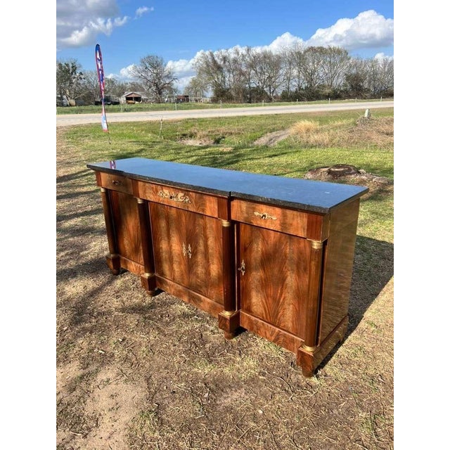 19th Century 19th Century French Empire Flam Mahogany Marble Top Sideboard / Credenzas For Sale - Image 5 of 12
