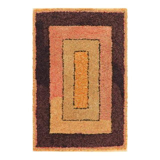 Antique Framed Hooked Rug in Pink, Gold and Brown, Geometric - Rug & Kilim For Sale