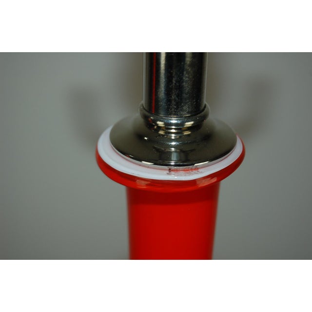 Archimede Seguso Vintage Murano Long Neck Red Orange Lamps For Sale - Image 4 of 11