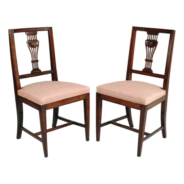 Venetian Six Asolane Biedermeier Chairs in Walnut, Lyre-Shaped Back, Hand-Carved Bottega Vincenzo Cadorin attributed, 1890s, Set of 6 For Sale