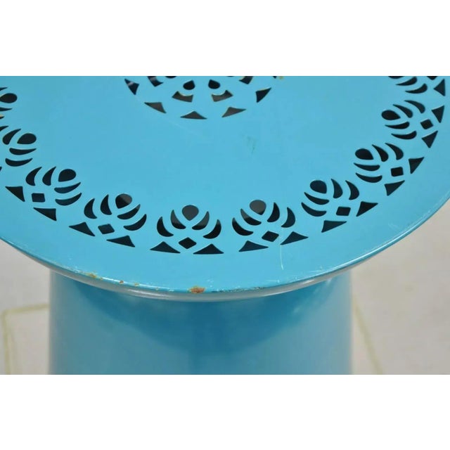 Early 21st Century Modern Turquoise Blue Perforated Metal Garden Stool For Sale - Image 5 of 10