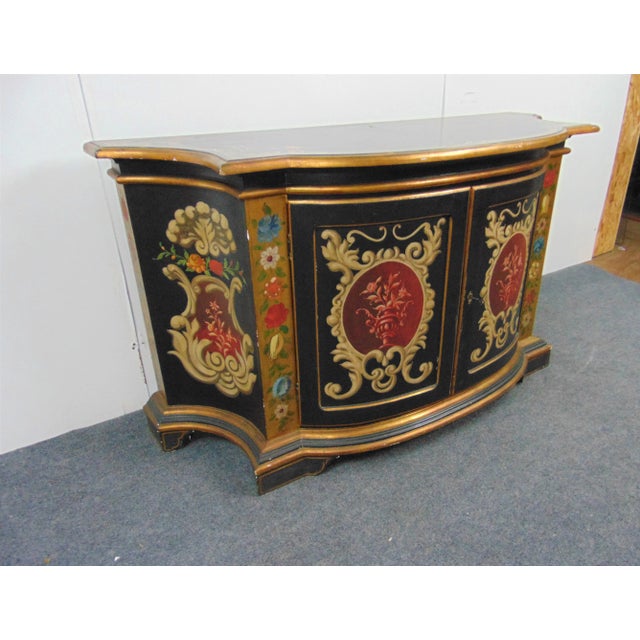 Italian Italian Florentine Black Gilt Decorated Credenza For Sale - Image 3 of 10