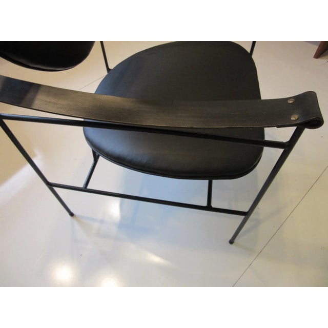 Tony Paul Styled Wrought Iron & Leather Strap Arm Lounge Chair For Sale - Image 11 of 13