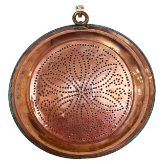 Vintage Large French Floral Motif Copper Strainer For Sale