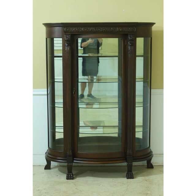 Antique Victorian Oak Lion Carved Bow Front China Cabinet For Sale - Image 12 of 12