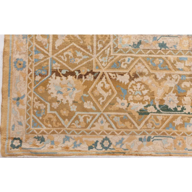 Indian Authentic Indian Animal Design, Orange, Handmade Wool Carpet For Sale - Image 3 of 11