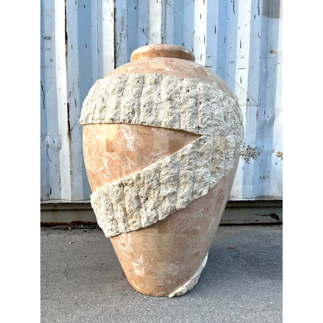 Off-white Set of Three Large Postmodern Tasselated Mactan Stone Floor Vases. Circa 1980s For Sale - Image 8 of 18