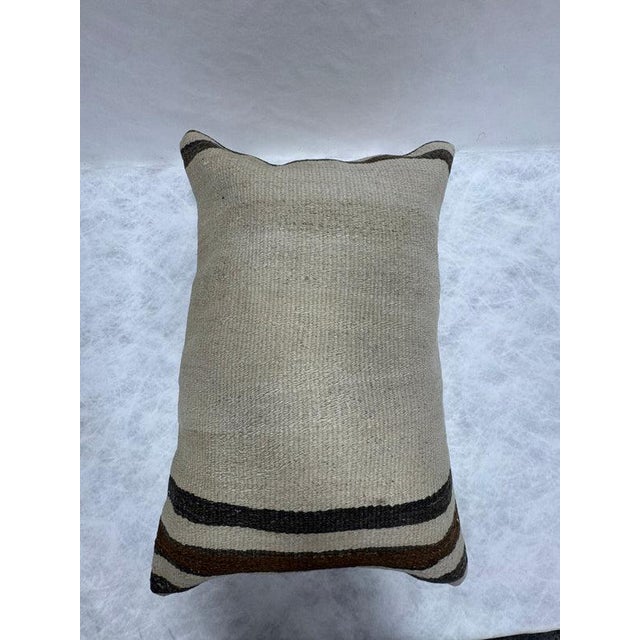 Turkish Hemp Pillow Cushion Natural Beige Black Pillow Cushion Cover 16" x 24" For Sale - Image 4 of 4