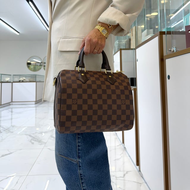 Louis Vuitton Speedy Bandouliere 25 Damier Ebene Coated Canvas Shoulder Tote Bag For Sale - Image 11 of 11