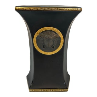 Black & Gold Versace Rosenthal Porcelain Vase With Gold Medusa Signed For Sale