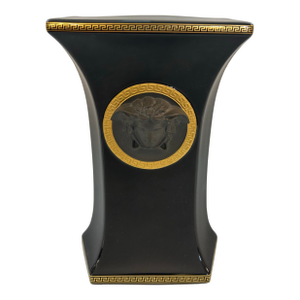 Rosenthal for Versace Black & Gold Porcelain Vase With Gold Medusa Signed