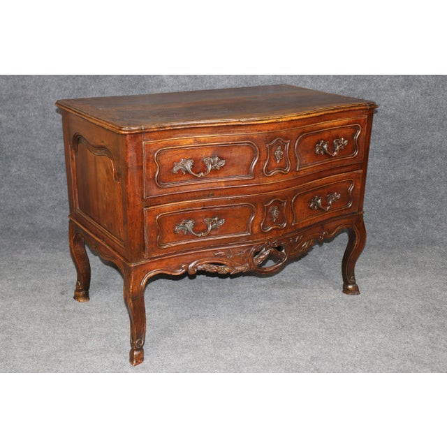 French Period Carved Walnut 18th C. French Louis XV 2 Drawer Commode For Sale - Image 3 of 16