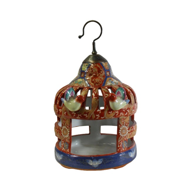 Chinese Vintage Handmade Red Ceramic Birdcage Shape Display Figure For Sale