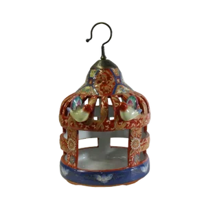 Chinese Vintage Handmade Red Ceramic Birdcage Shape Display Figure