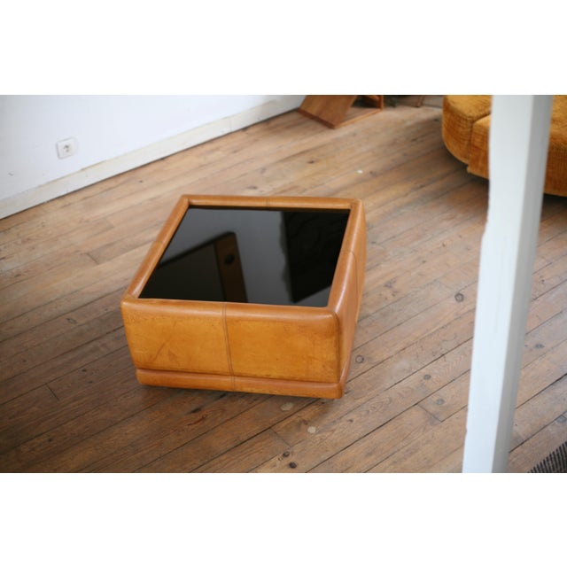 Vintage Coffee Table in Leather and Black Glass, 1970s For Sale - Image 13 of 16