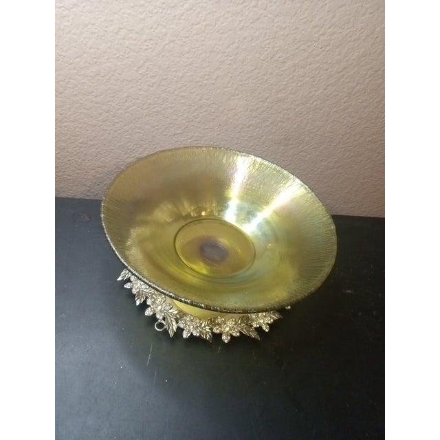 1930s Signed Louis Comfort Tiffany Favrile Iridescent Stretch Glass Pedestal Bowl. For Sale - Image 5 of 9