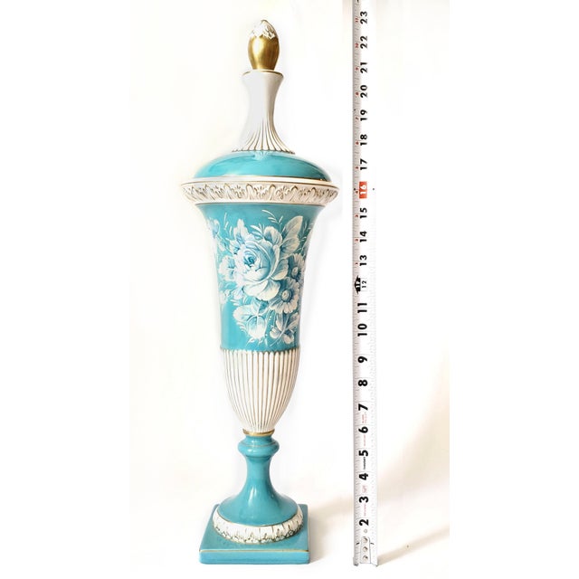 French Large Urn Lided Vase by R. Capodimonte Signed For Sale - Image 3 of 12