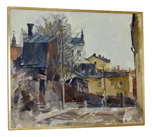 Adrian Van Arkel, Stockholm City Scene, 1960s, Oil on Canvas, Framed