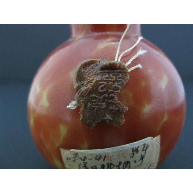 Chinese Vintage Simulated Realgar Orange Yellow Glass Snuff Bottle For Sale In Portland, OR - Image 6 of 11