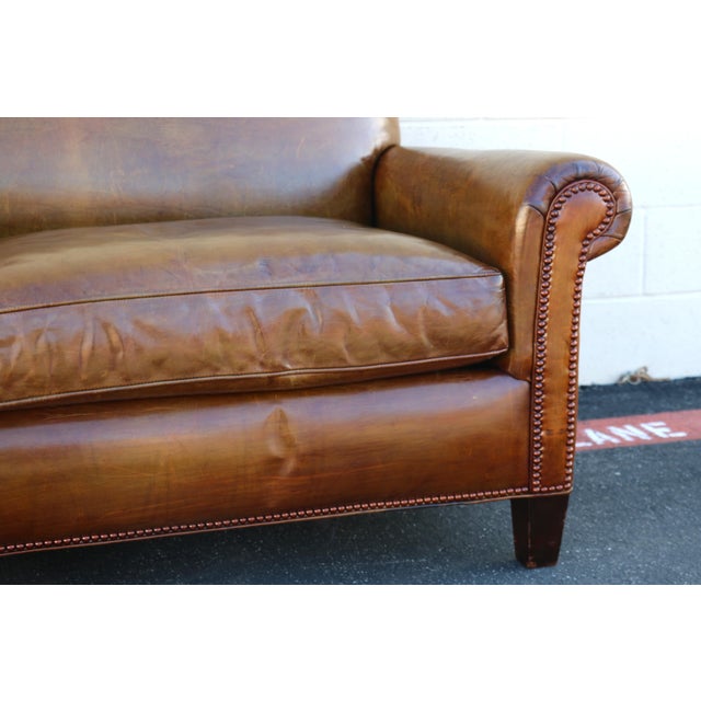 Vintage 1990s Hancock & Moore Brown Leather Sofa – Classic Rolled Arm, Nailhead Trim For Sale In Los Angeles - Image 6 of 18