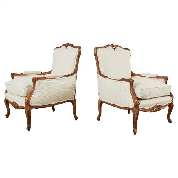 Pair of Country French Provincial Walnut Carved Armchairs For Sale - Image 13 of 13