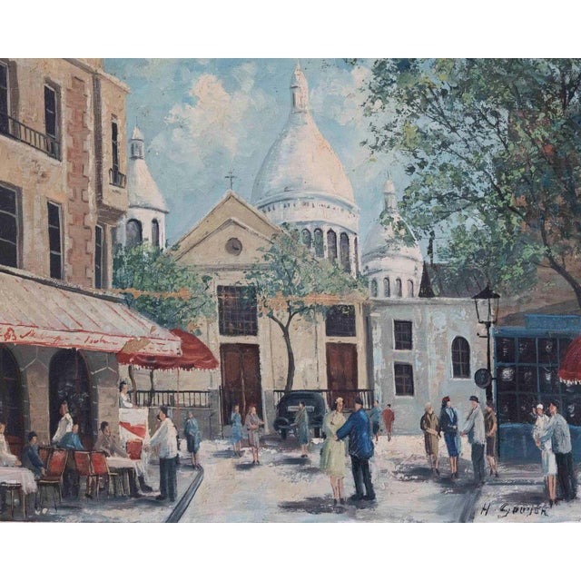 French Mid 20th Century H. Gouter, Montmartre au Printemps, Place du Tertre and Sacré-Cœur, Paris For Sale - Image 3 of 8