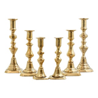 Grouping of Georgian Brass Candlesticks, 6 Pcs For Sale