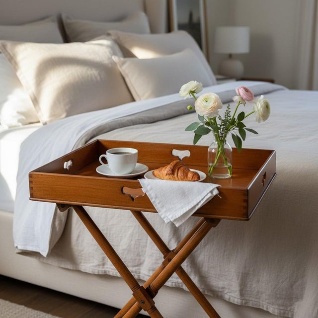 Antique Butler's Tray Table-Chestnut Wood-Dovetail-Original Stand-Folding-Serve For Sale - Image 4 of 16