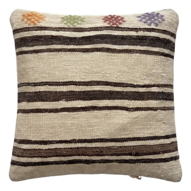 Bohemian Turkish Kilim Pillow Cover 23'' X 23'' For Sale
