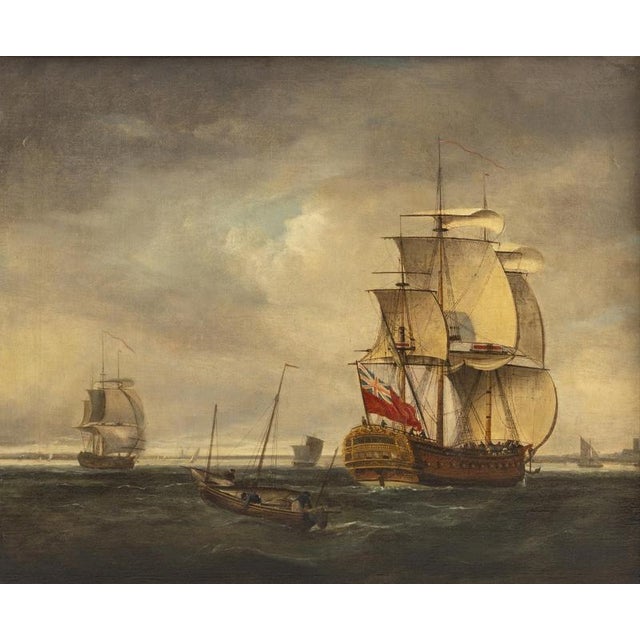 MARINE Oil on canvas, 19th-century English school Has a label on the Christie's Auction grid with No. 7389. Dimensions: 64...