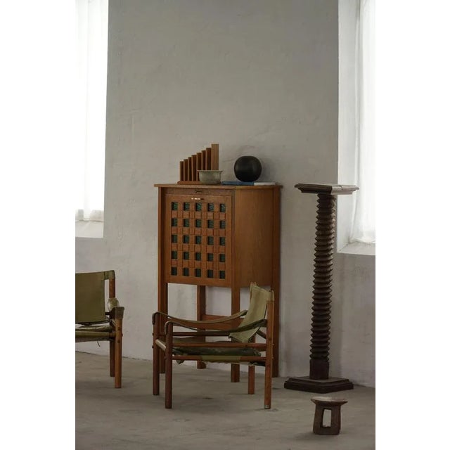 Mid-Century Modern Danish Bar Cabinet in Oak with Green Glass, 1960s For Sale - Image 12 of 18