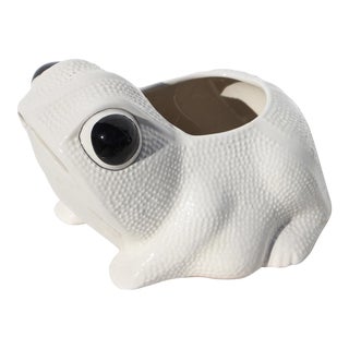 Vintage White Hobnail Frog Planter in the Style of Jean Roger For Sale