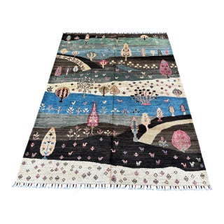Landscape Gabbeh Hand-Knotted Wool Rug - 7'9" X 5'9" For Sale