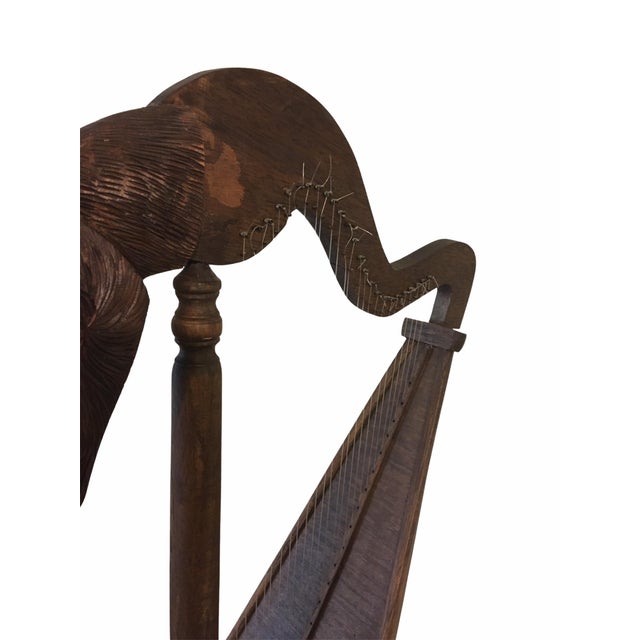 Large Antique Early 20th Century Oak Wood Stag Head Harp For Sale In San Francisco - Image 6 of 13