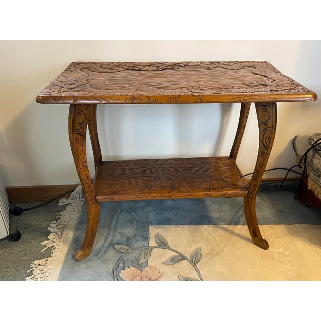 Brown 1960s Hand-Carved Dragon Motif Cypress Wood Console or Sofa Table For Sale - Image 8 of 8