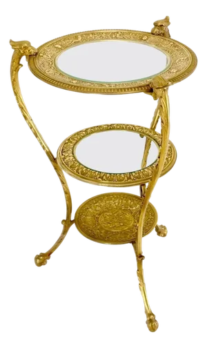 3 Tier Solid Cast Brass Glass Top Tri Legged Dragon Motive Stand