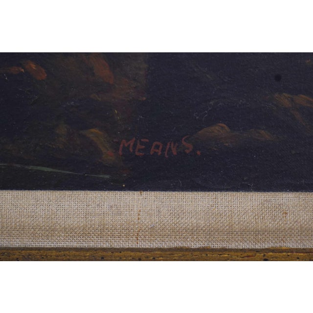 1950s Means Artist Signed European Lake Scene Oil Painting on Canvas For Sale - Image 10 of 12