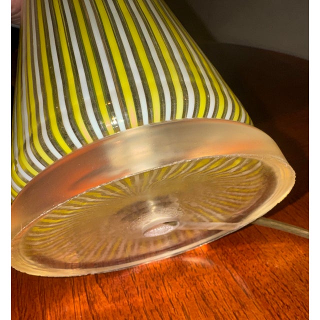 Yellow Vintage Italian Murano Glass Table Lamp – Ribbed Yellow Blown Glass With Shade For Sale - Image 8 of 12