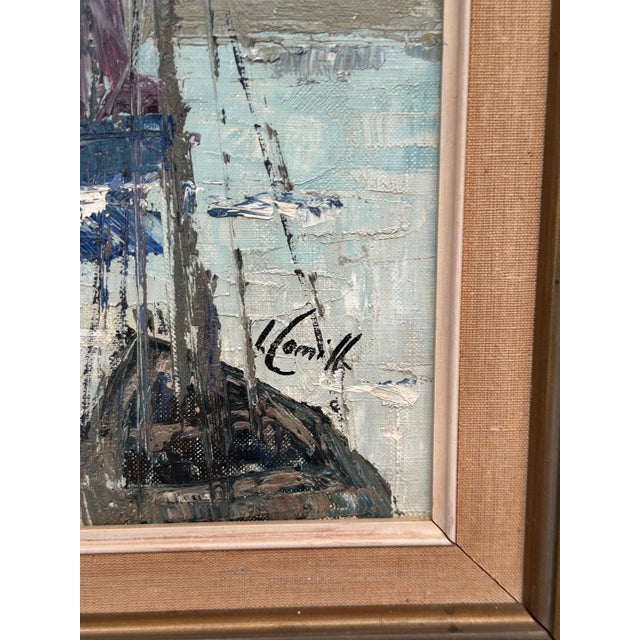 Inge Camill, Boats in Harbour, 1950s, Oil on Canvas, Framed For Sale - Image 4 of 18