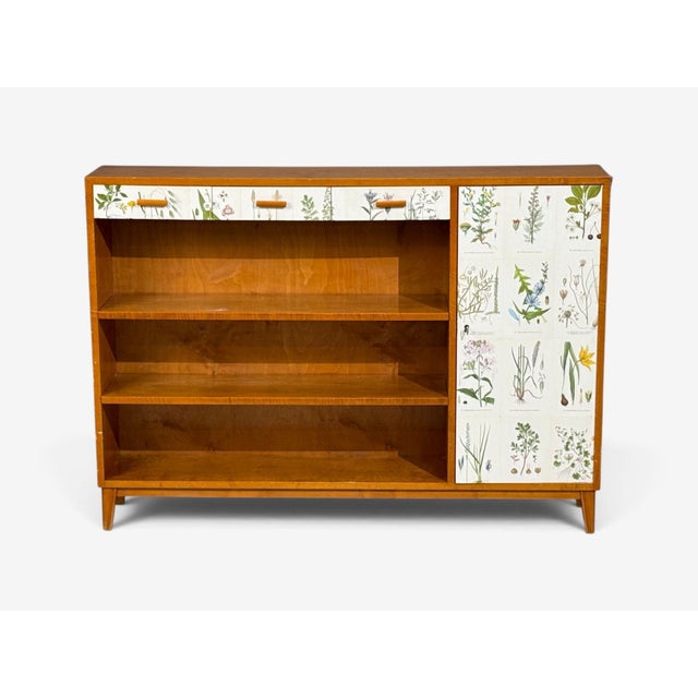 Swedish Modern, Nordens Flora Bookcase, Birch, Floral Lithographs, Sweden, 1940s For Sale In New York - Image 6 of 15