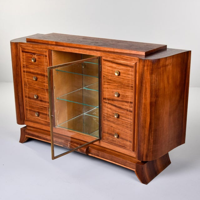 Burnt Umber French Art Deco Rosewood Veneer Cabinet With Eight Drawers and Glass Display Case For Sale - Image 8 of 12