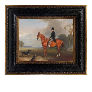 Sir Montague Welby on a Chestnut Hunter With Terrier" Contemporary Reproduction Print on Canvas After John Ferneley Sr, Framed
