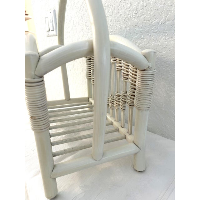 Mid-Century White Bamboo & Rattan Magazine Rack For Sale - Image 4 of 5