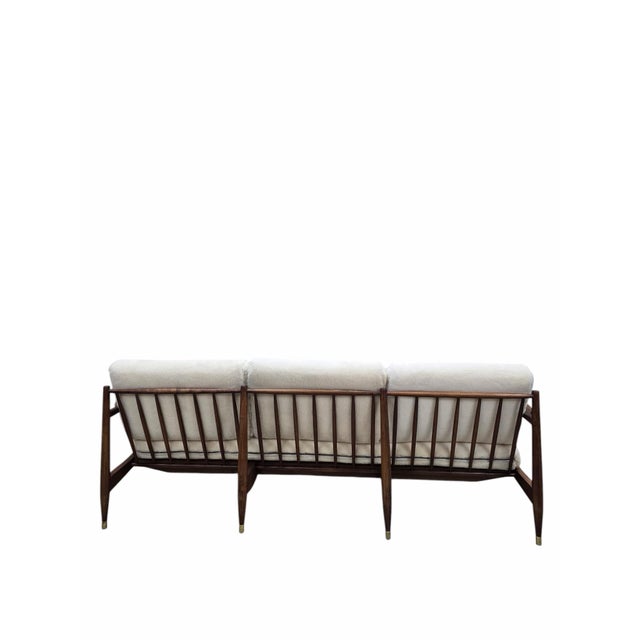 Mid 20th Century Danish Modern Sofa Newly Reupholstered in Ivory Sheep’s Wool Shearling by Ib Kofod-Larsen For Sale - Image 5 of 12