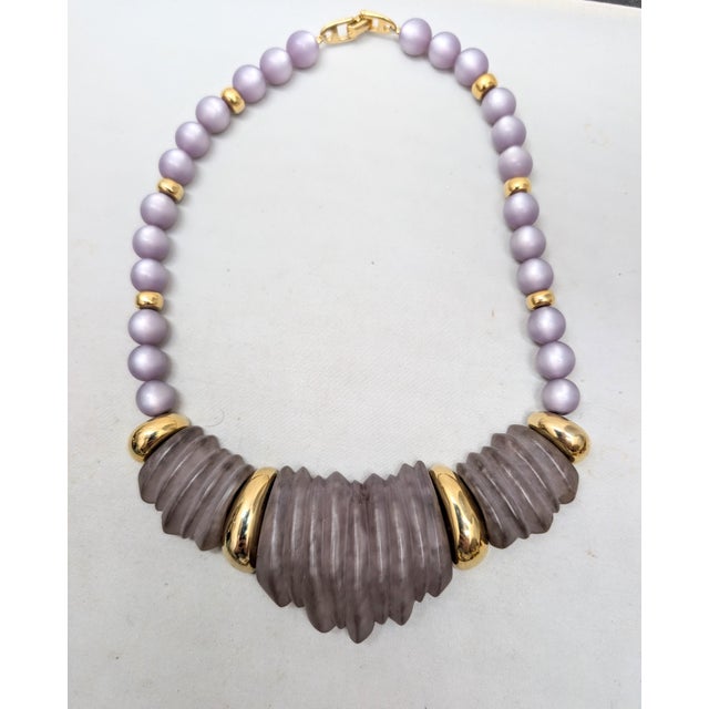 Vintage 1985 Signed Napier Purple "Sherbet" Molded Lucite Collar Necklace For Sale - Image 9 of 12