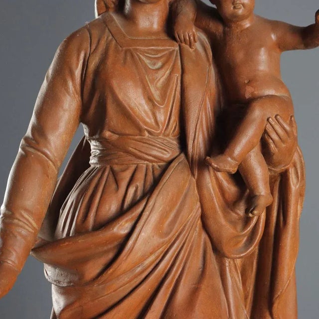 Modern Sculpture of Virgin Mary with Child in Terracotta For Sale - Image 5 of 12
