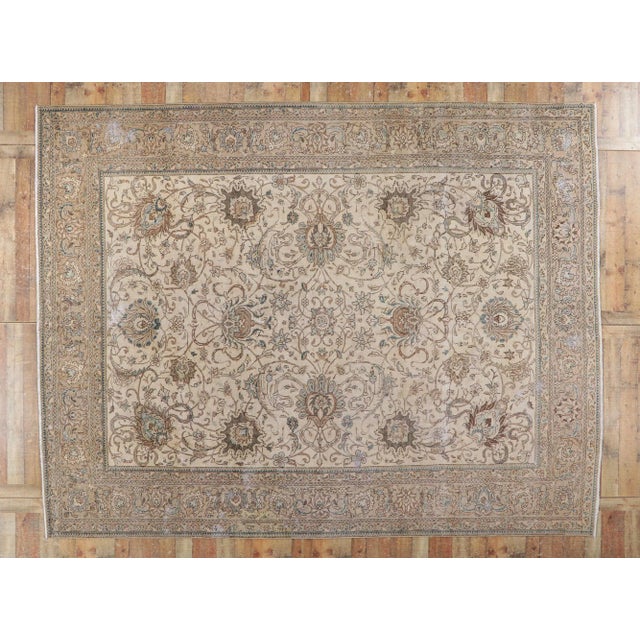 Sand Vintage Persian Tabriz Rug - 09'11 X 12'09 For Sale - Image 8 of 9