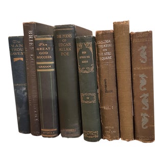 Vintage Library Book Stack Olive Navy Blue Gray Dark Green For Sale
