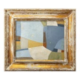 Contemporary Blue Colorblock Abstract Oil Painting in Vintage Frame For Sale